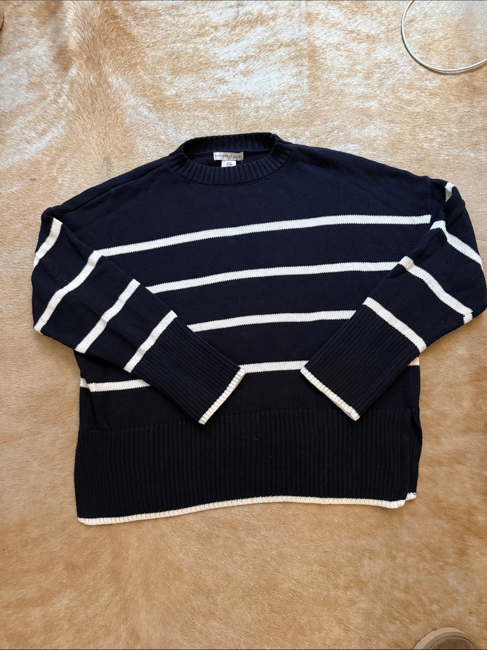 Sincerly Jules Cotton Navy and White Striped Sweater